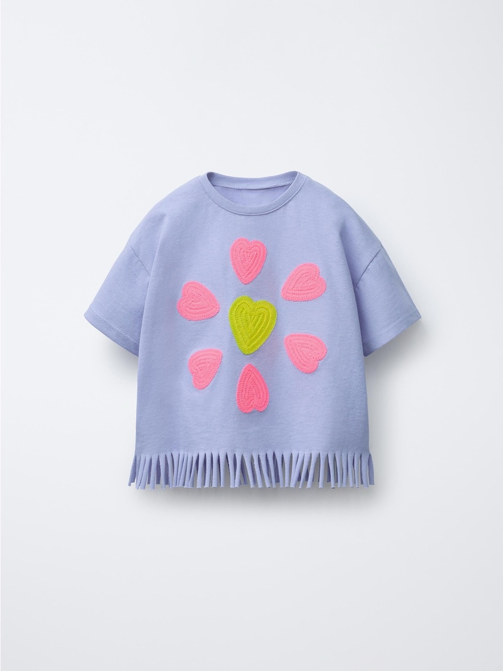 Zara embroidered heart flower fringe cropped T-shirt 4T